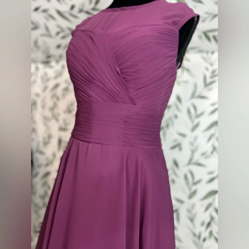 Raspberry Sz S (6) Bridesmaid Pleated Chiffon Prom Cocktail Formal Dress #9 - Picture 7 of 11